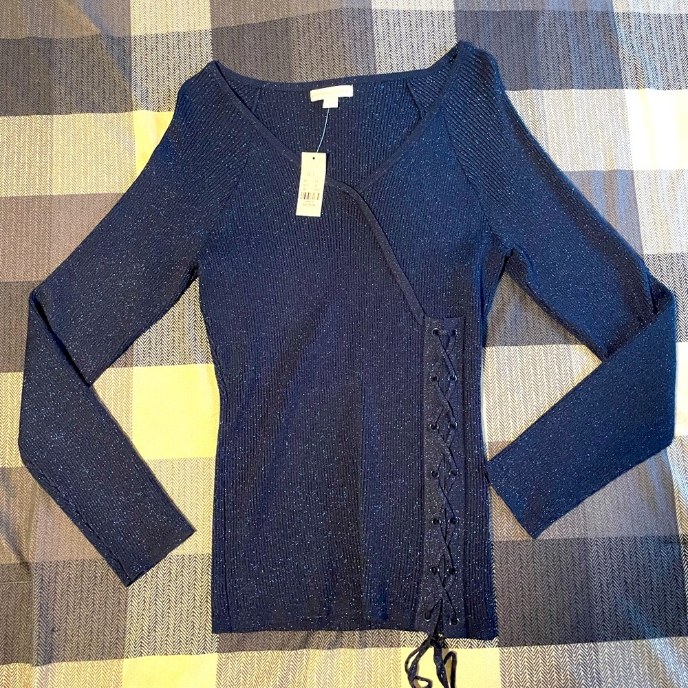 Women’s NY &Co Sparkly Navy Blue Long Sleeved Shirt, Medium